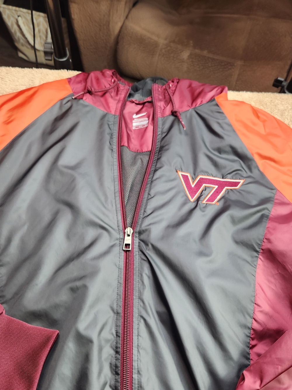 Nike Mens Virginia Tech Hooded Windbreaker Jacket - Gray, Maroon, Orange